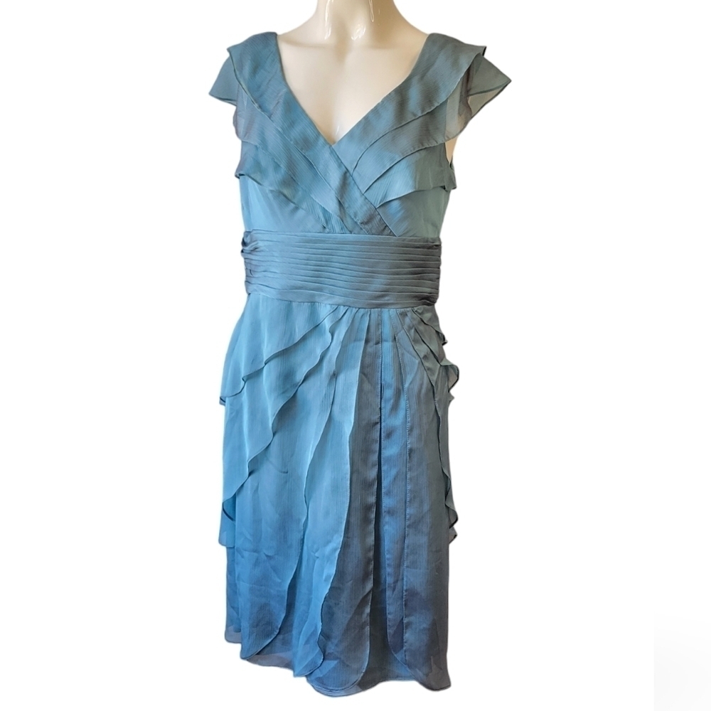 LILIANA Blue Chiffon Ruffle Layer Sleeveless Dress Wedding MOTB Color Shift 10